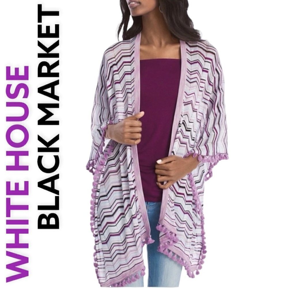NWT‎ WHBM Gypsy Stripe Tassel Fringe Wrap Sweater, Size XS/S